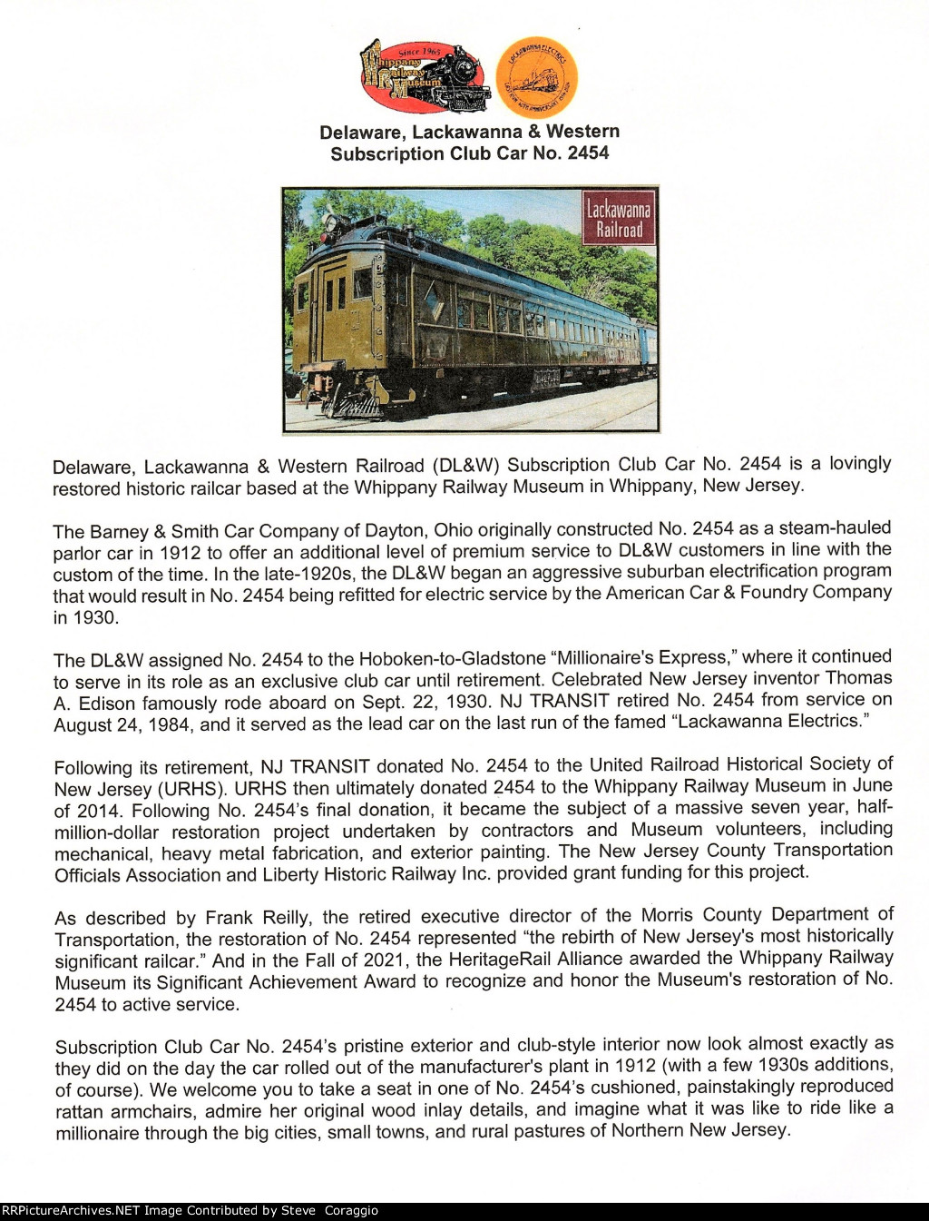 Flyer for DL&W Club Car No.2454